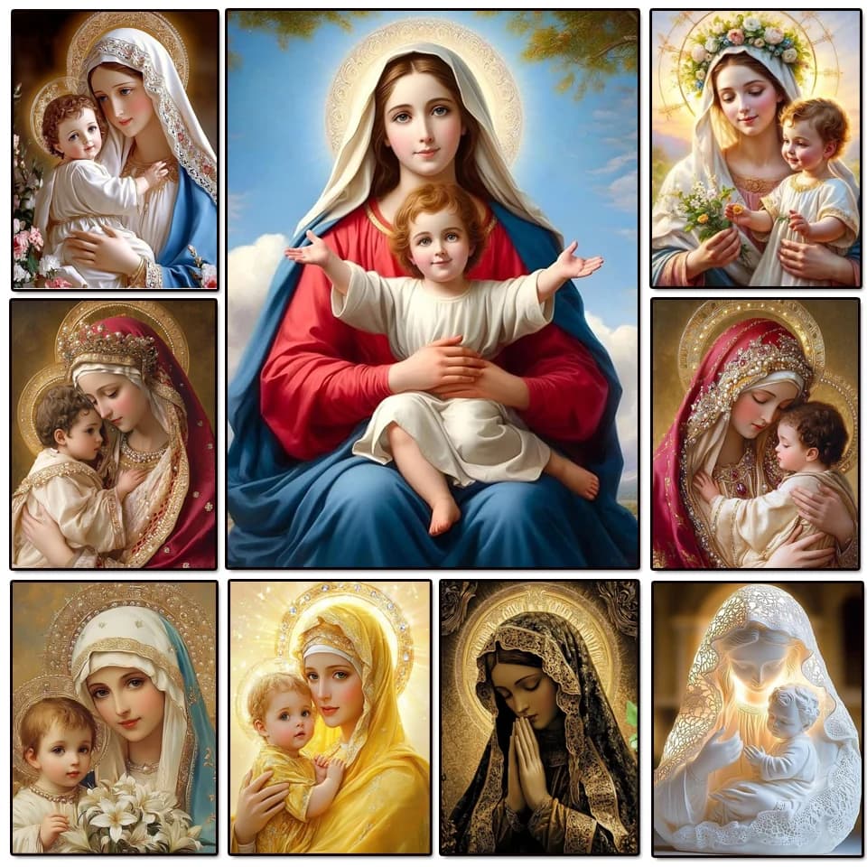 2026 Easter Diamond Painting Art DIY The Virgin Mary and Jesus Diamond Embroidery Rhinestone Cross Stitch Mosaic Home Decoration