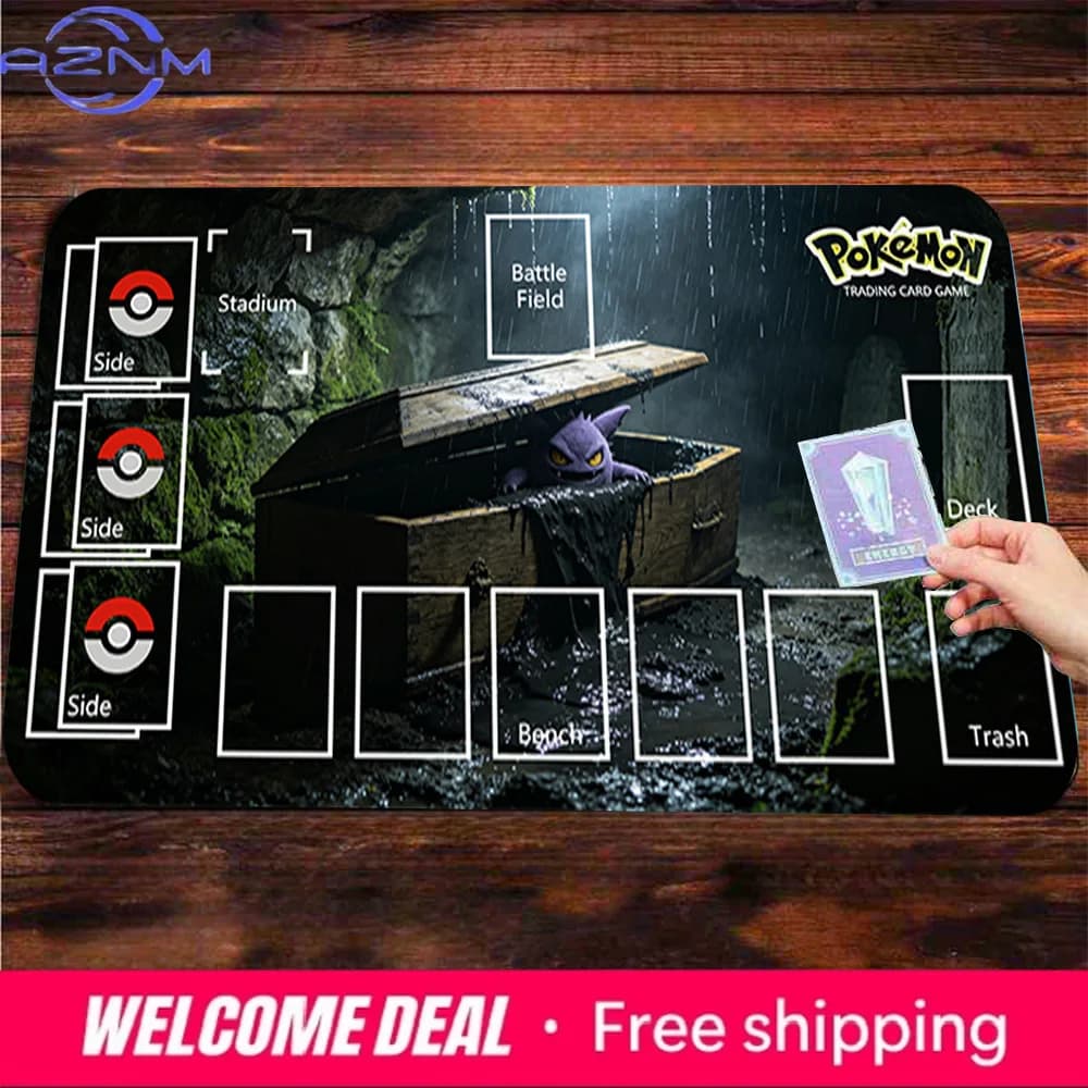 Tappetino da Gioco Gengar Pokemon TCG, Tappetino per Gioco di Carte Anime, Tappetino da Scrivania Antiscivolo per CCG MTG, Grande Tappetino per Mouse da Gaming con Zone per Carte