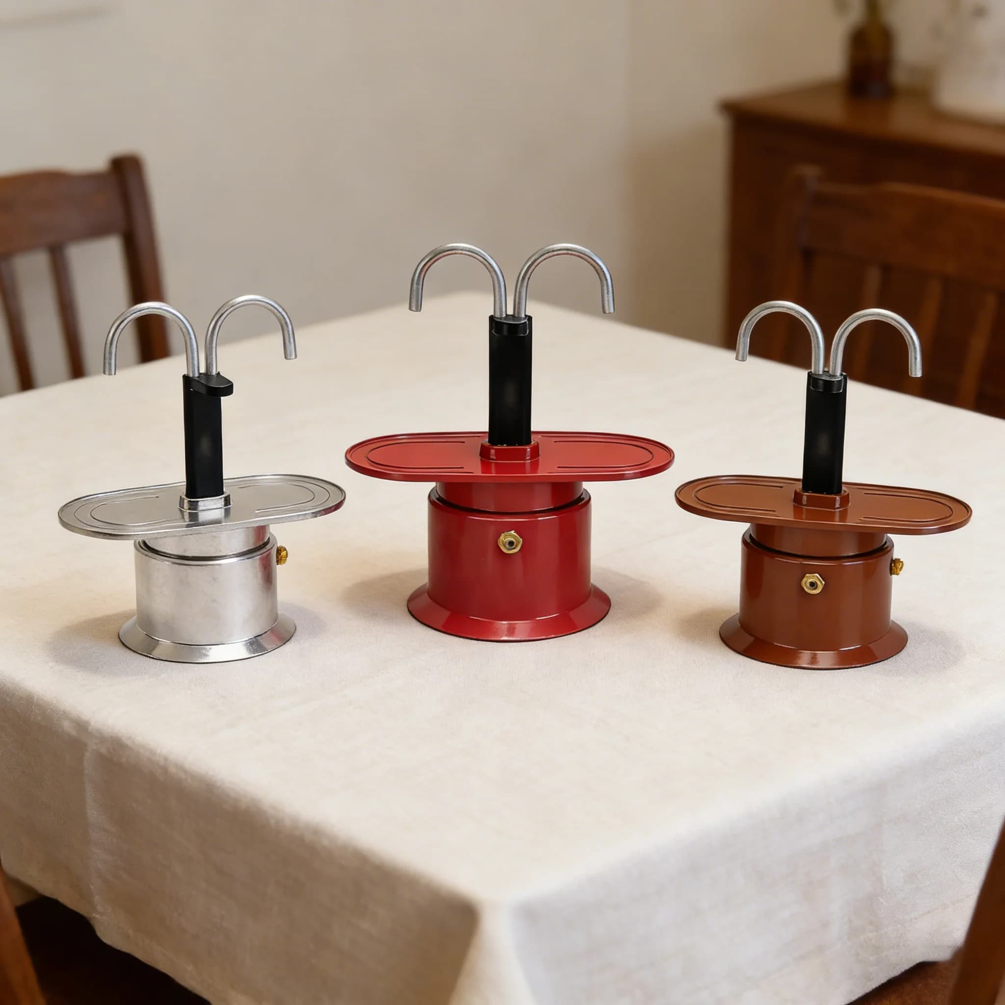 Caffettiera Moka Doppia in Alluminio per 2 Tazze, Design Artistico e Creativo, per Casa e Campeggio