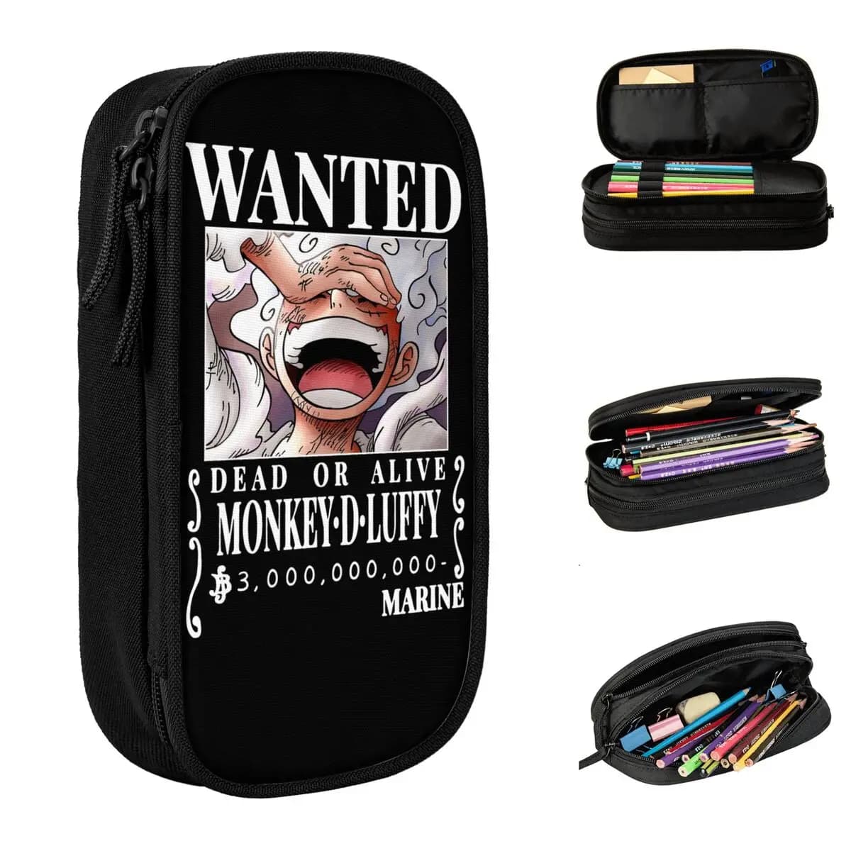 Rufy Wanted Bounty Gear 5 Astucci Yonko Astucci per matite in un unico pezzo Scatola per penne per studenti Borsa grande per cosmetici Cancelleria