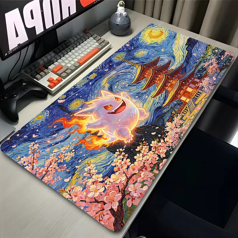 Tappetino per mouse da gioco, accessori per laptop, tappetino per tastiera, tappetino da scrivania, tappetino per mouse Pokemon Gengar, tappetino per mouse per decorazione della stanza E-sports, tappetino per mouse per gamer anime