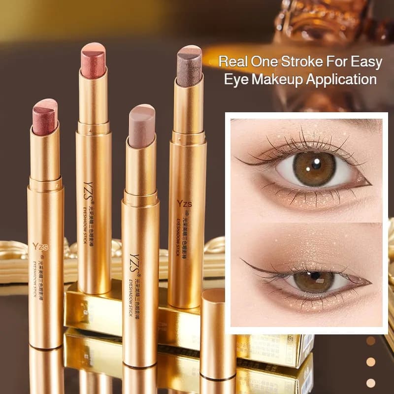 Eye Shadow Stick Gold Diamond Three Color Eyeshadow Pen For Women Quick Makeup Long Lasting Smudgeproof Easy Application