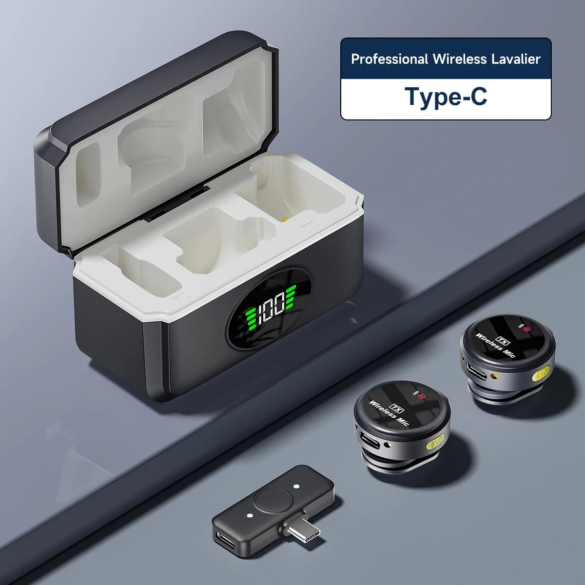 Microfono Lavalier Wireless Mini Stereo per Esterni con Custodia di Ricarica per Interviste dal Vivo con Cancellazione del Rumore