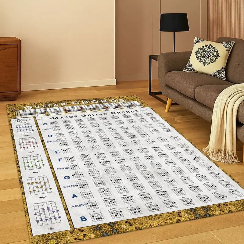 Tappeto con Diagramma di Teoria Musicale e Accordi per Chitarra, per Camera da Letto, Soggiorno, Divano, Sala Giochi, Zerbino, Decorazione Casa, Tappeto Antiscivolo per Area Giochi Bambini