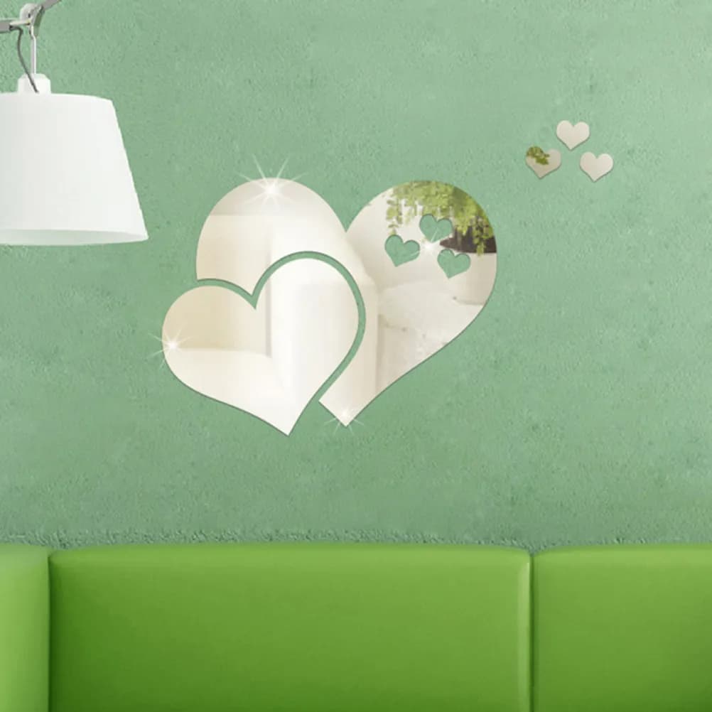 Heart Shape Mirror Wall Sticker Decal Silver Plastic Removable Self Adhesive Decor for Living Room Bedroom Bathroom Wall Door