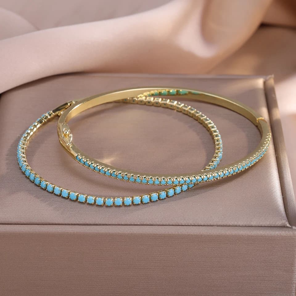 ZAKOL 2 pezzi/set nuovo set di braccialetti da tennis con zirconi lucidi turchese per le donne accessori per gioielli da festa di nozze in pietra blu moda