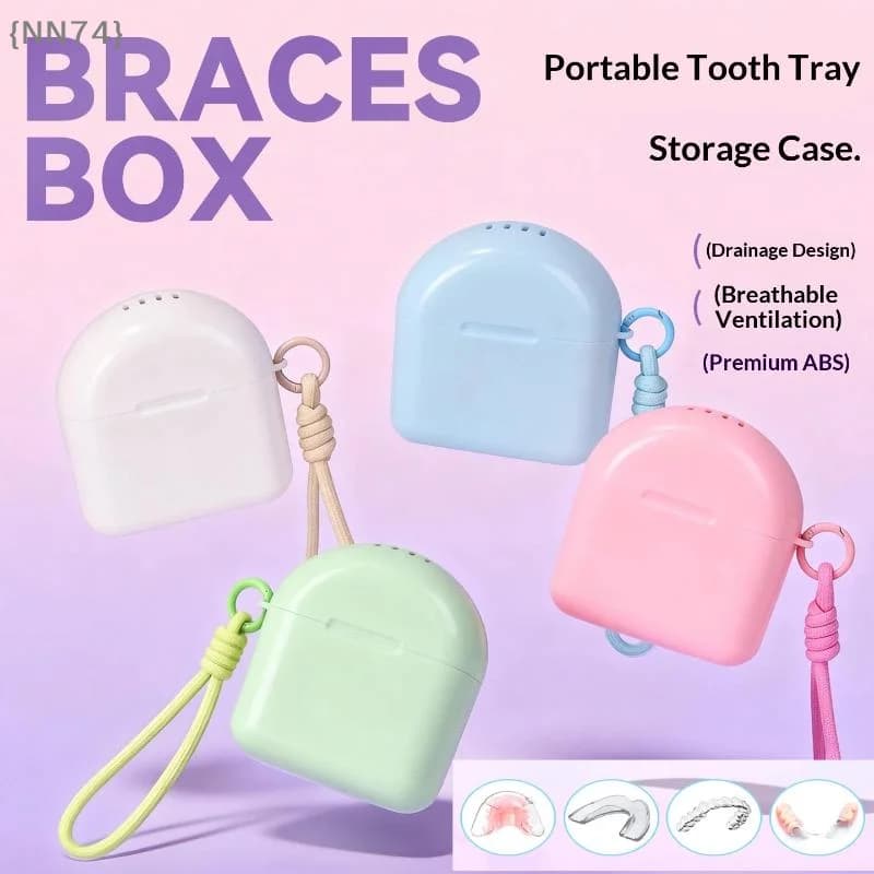 【NN74-M3】Denture Storage Box with Drainage Design - Plastic Teeth Container Retainer Case for False Teeth Protective Tray