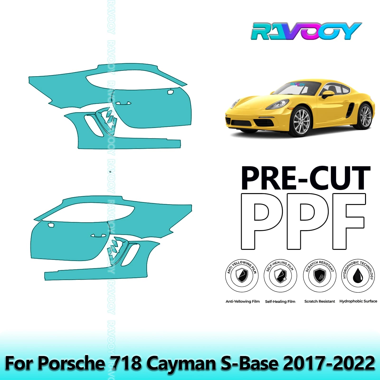 For Porsche 718 Cayman S-Base 2017-2022 8.5mil Transparent Pre-Cut PPF Door and Pillar A/B Kit TPU Paint Protection Film Set