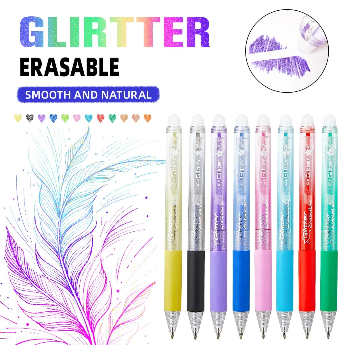 12 color press flash erasable neutral pen for DIY painting, graffiti, quick drying, thermal sensitive, easy to wipe pen