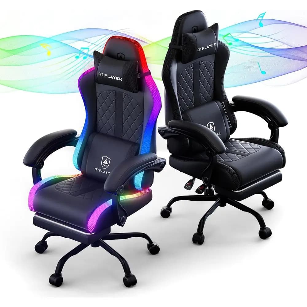 LED Illuminated Gaming Chair with Speakers - Ergonomic Recliner for PC, Home Office, and Adults