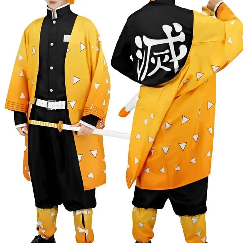 2025 Halloween Adult/Children Anime Agatsuma Zenitsu Cosplay costume perruque chaussures hommes Kimono jaune mantle tenues