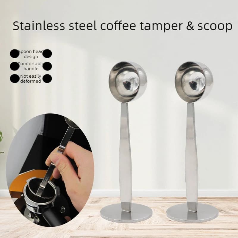 Ergonomic Handle Stainless Steel Coffee Scoop Dual-Purpose Tamping Measure Spoon Precise Bean Powder Dosing for Barista Essentia