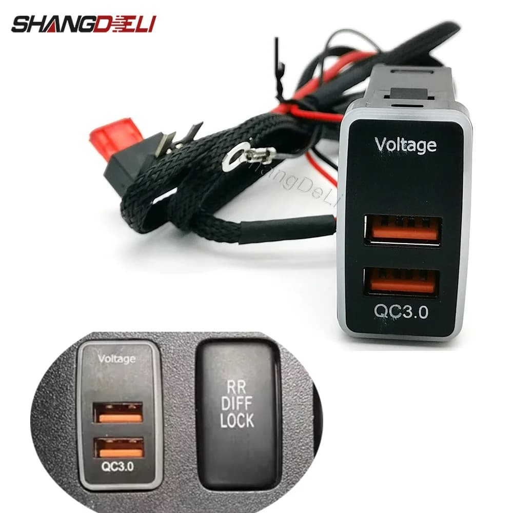 Caricatore USB QC3.0 per Auto 12V/24V con Luce Blu e Display di Tensione, Compatibile con Toyota FJ CRUISER PRADO 120