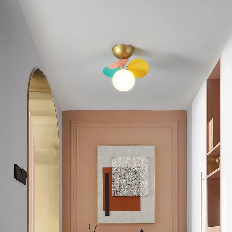 Plafoniera moderna a LED per camera dei bambini e corridoio, illuminazione per camera da letto Lampadario a colori con sfera di vetro in lamiera di ferro