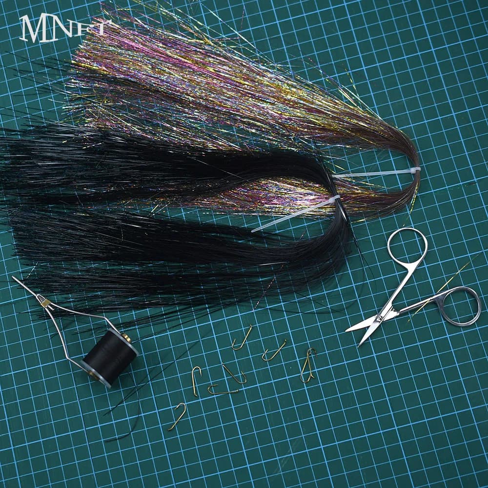 1 Confezione e 2 Confezioni di Materiali per la Costruzione di Mosche Artificiali, Black&Rainbow Crystal Flash Flashabou, Tinsel Scintillante per la Realizzazione di Mosche da Pesca a Mosca