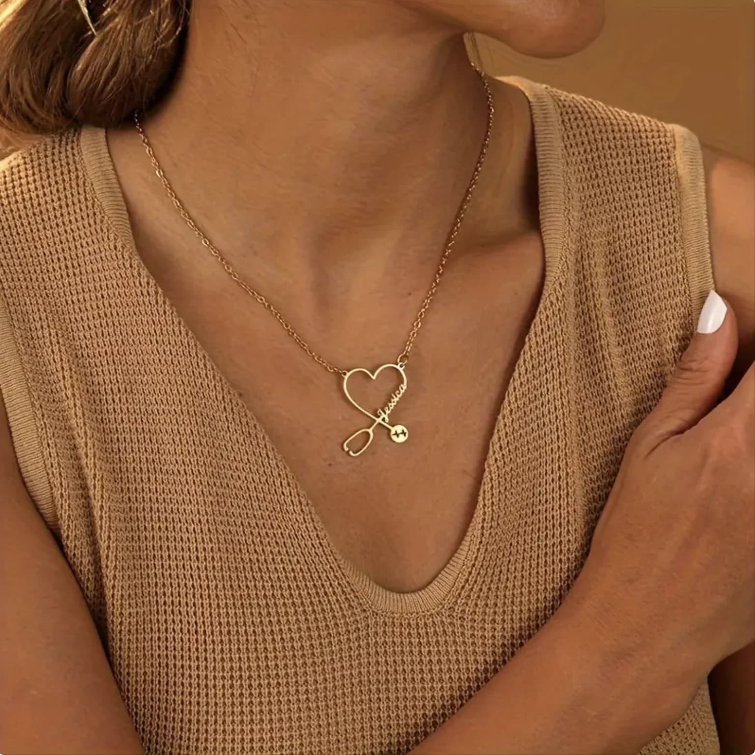 Ascolto personalizzato della collana a forma di stetoscopio del tuo battito cardiaco, ogni nome supporta 1-12 caratteri, gioielli personalizzati