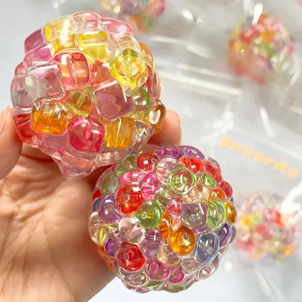 Pallina Squishy con Perline Colorate, Giocattolo Sensoriale Super Morbido Antistress per Bambini e Adulti