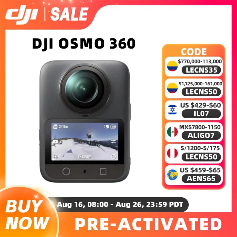 DJI Osmo 360 Camera 1-Inch 360° Imaging Native 8K 360° Video 4K/120fps & 170° Boost Video 120MP 360° Photo in Stock