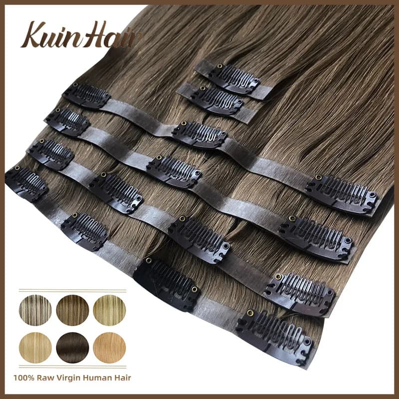 Straight invisible PU clip in full head hair extensions 100% real human hair Brazilian virgin Wiper 6 pcs/set Clip seamless