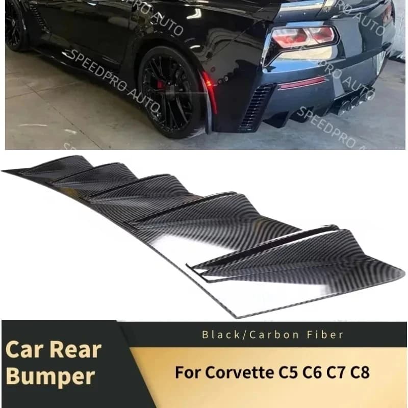 For Corvette C5 C6 C7 C8 Rear Diffuser 5 Fins Shark Bumper Splitter Spoiler Lip Car Body Kit Accessories Black