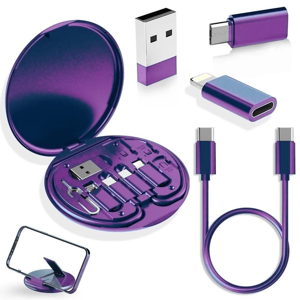 Set di cavi dati USB multifunzionali PD 60W tipo C ricarica rapida per iPhone Xiaomi scatola di immagazzinaggio caricabatterie adattatore scatola da viaggio pin scheda