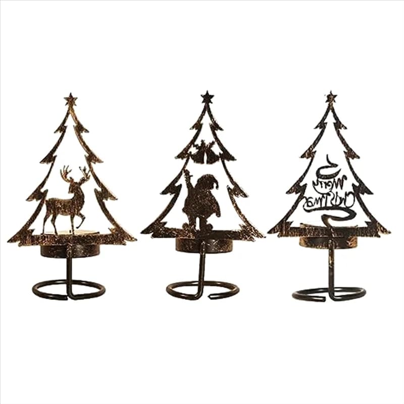 HOT-Metal Candle Holder Christmas Matle Table Centerpiece Reindeer Christmas Tree Santa Clau Dinner Tea Light Holder Easy Instal