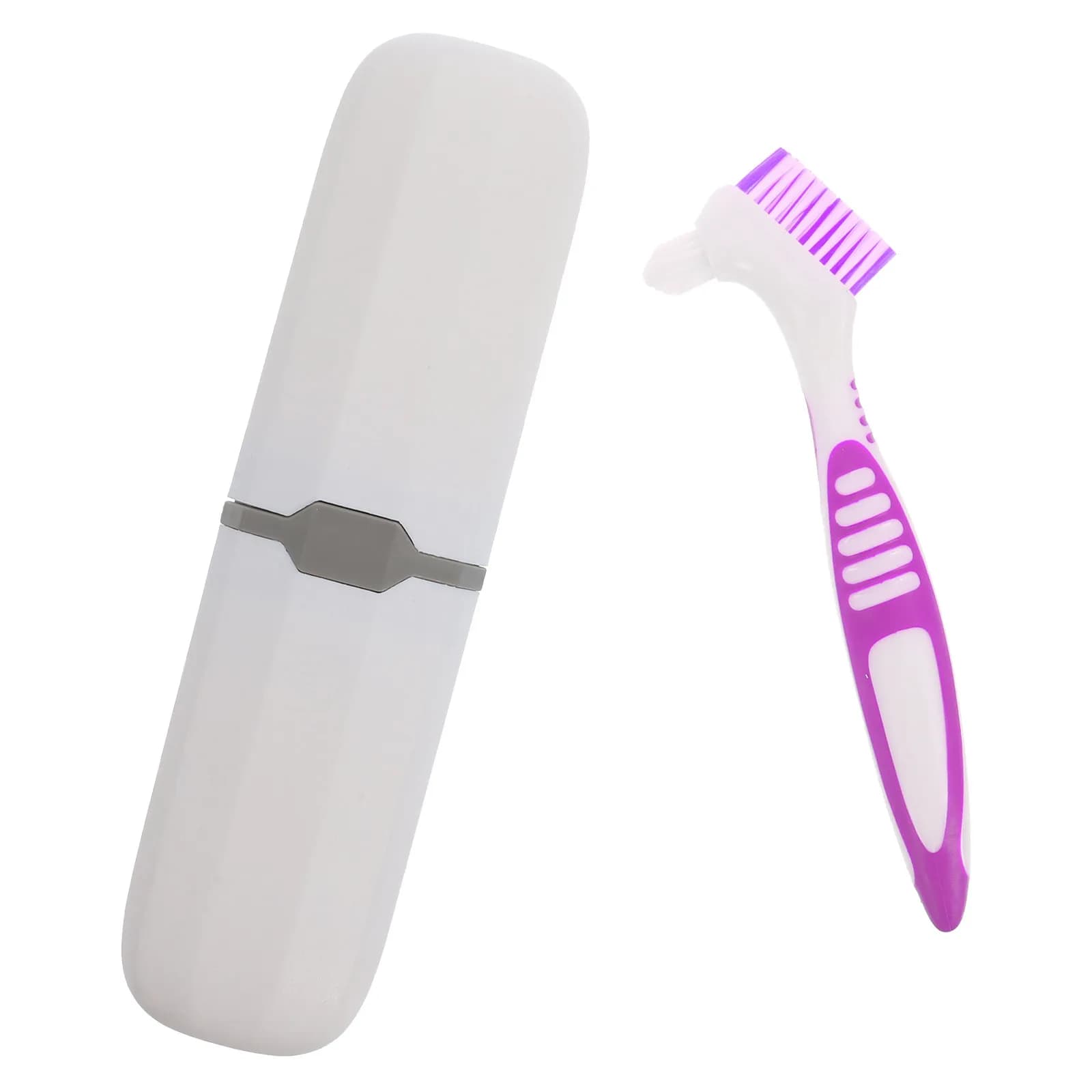 1Set Retainer Cleaning Brushes Denture Brush Holder Case Bristles Toothbrush Travel Container Portable