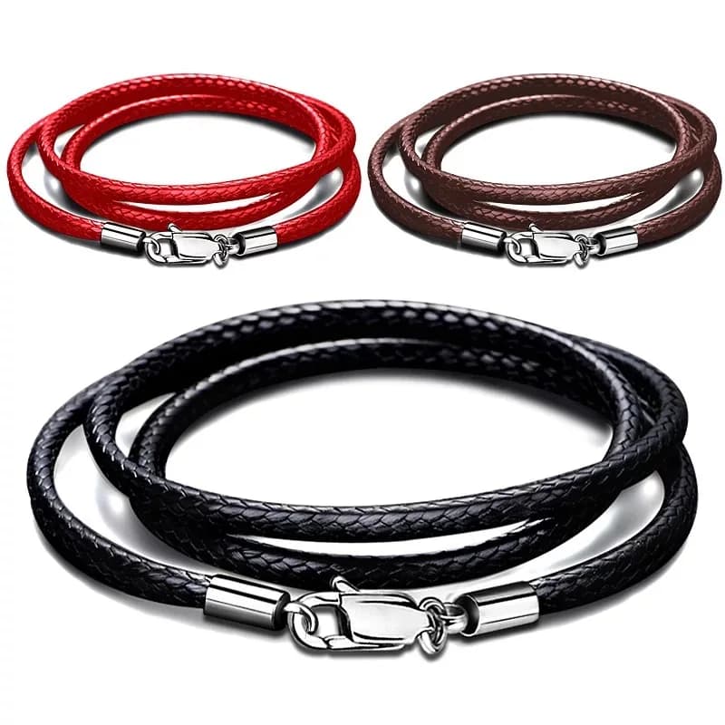 Collana con cordoncino in corda intrecciata in pelle cerata con chiusura a moschettone nero in acciaio inossidabile Collana da uomo con gioielli regalo Girocollo a catena lunga sul collo