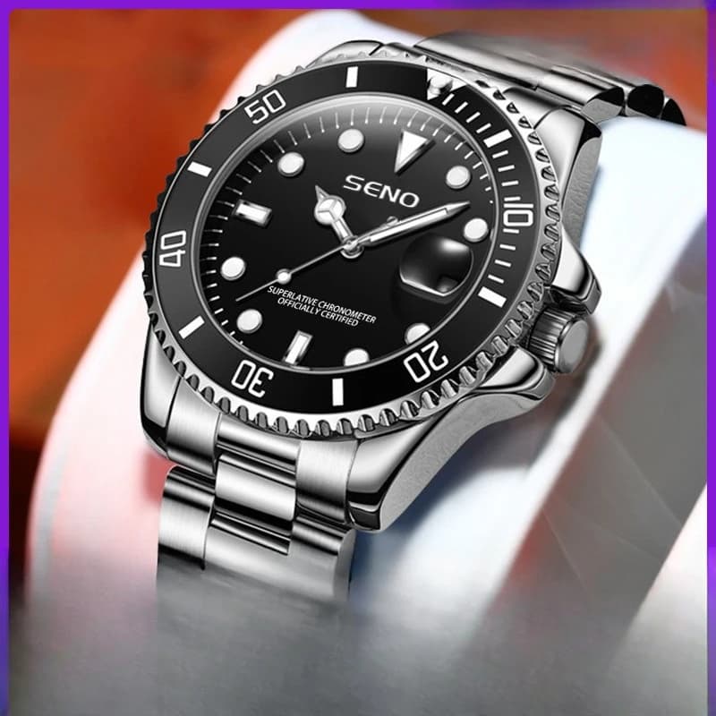 2026 New Stainless Steel Black Submarine Series Men's Quartz Watch Solid Band Screw-Down Crown Butterfly Clasp 30M Waterproof