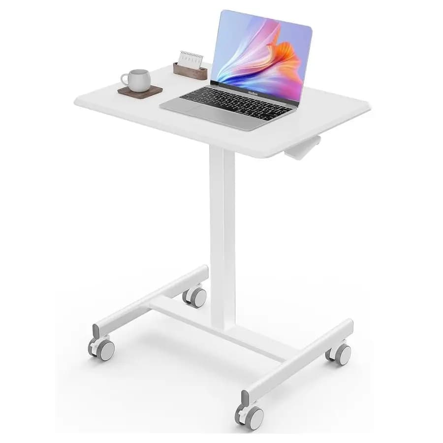 Scrivania Mobile Compatta Regolabile in Altezza con Ruote Bloccabili, Postazione di Lavoro Portatile per Laptop