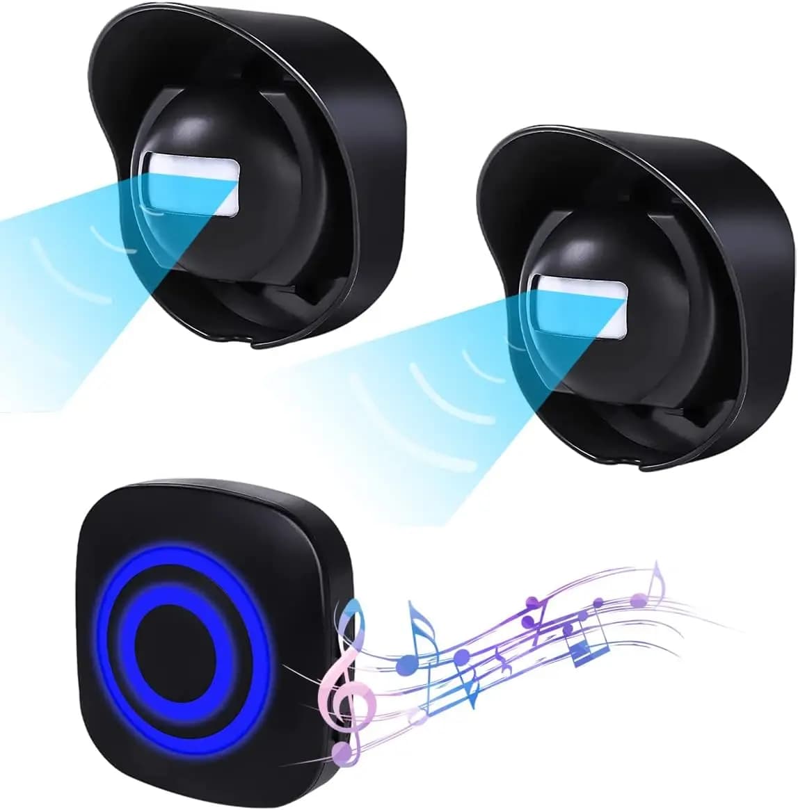 Allarme campanello, carillon con sensore di movimento, sensore di sicurezza, carillon per porta, rilevamento movimento, campanello per chiamate, 38 tipi di chiamate musicali, 4 livelli