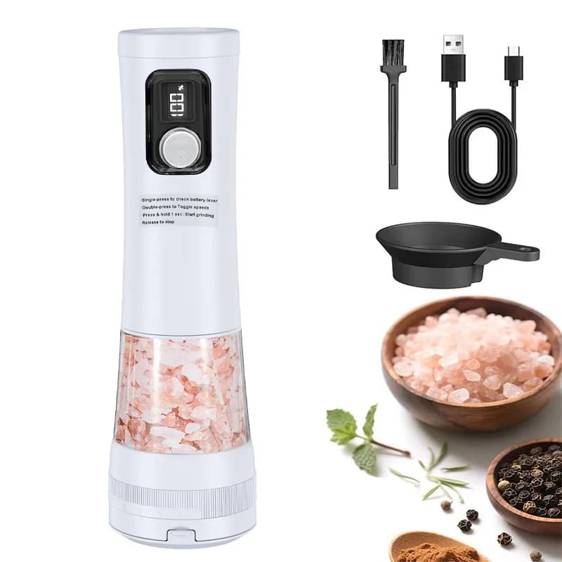 Set di Macinapepe e Macinasale Elettrico Ricaricabile USB con Regolazione Esterna della Grana, Macina Spezie con Supporto, Utensili da Cucina