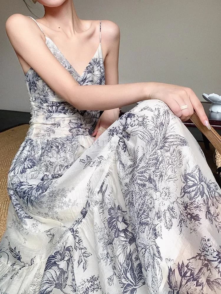 Abito a canotta senza maniche in stile cinese per donna con senso del Design estivo, gonna lunga Slim Fit con cinturino in vita con pittura a inchiostro