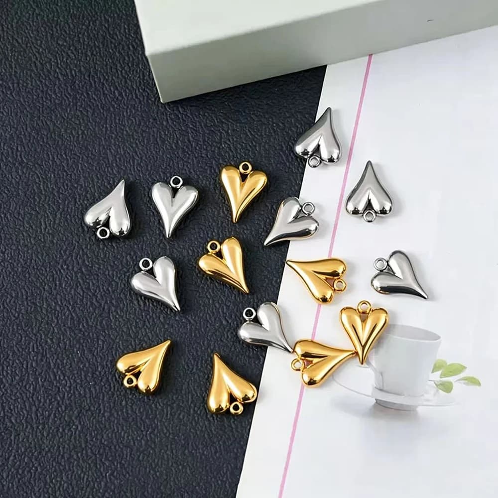 10pcs Stainless Steel Big Hole Heart Charms Pendants for DIY Jewelry Findings Women Necklace Bracelets Supplies Earrings Making
