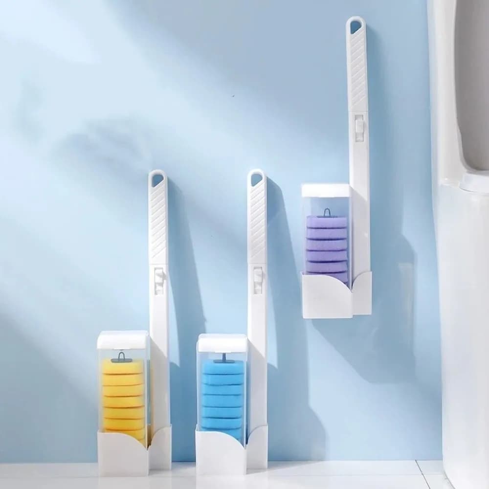 Spazzola per WC in Plastica Monouso Montata a Parete, Spazzola Igienica per Pulizia del WC con Base e Testa in Spugna