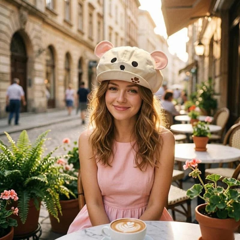 Cute Rilakkuma Flip Brim Beret Spring Summer Breathable Octagonal Cap Funny Cartoon Duck Tongue Hat Sweet Style Headwear