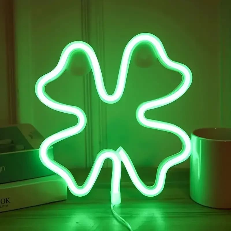 Insegna al neon a LED con trifoglio verde Luce a LED alimentata tramite USB/batteria per la decorazione della camera da letto Regalo Luce notturna Decorazione per feste
