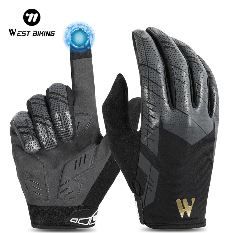 WEST BIKING Motorcycle Gloves Autumn Winter Cycling Gloves Touch Screen Shockproof Outdoor Sports Full Finger Gloves Equipment