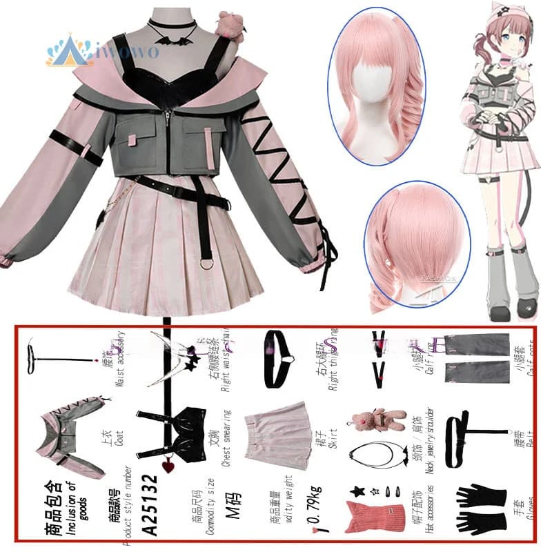 Costume Cosplay Little Devil Akiyama Mizuki, Set Uniforme Rosa con Vestito e Cappotto, Outfit per Feste di Halloween per Donne e Ragazze