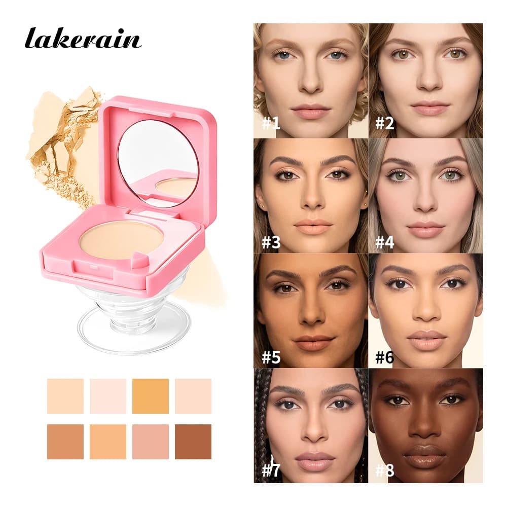 8 Shades Pressed Powder With Mirror 12H Long Lasting Oil Control Setting Powder Natural Matte Finish Portable Face Makeup Base