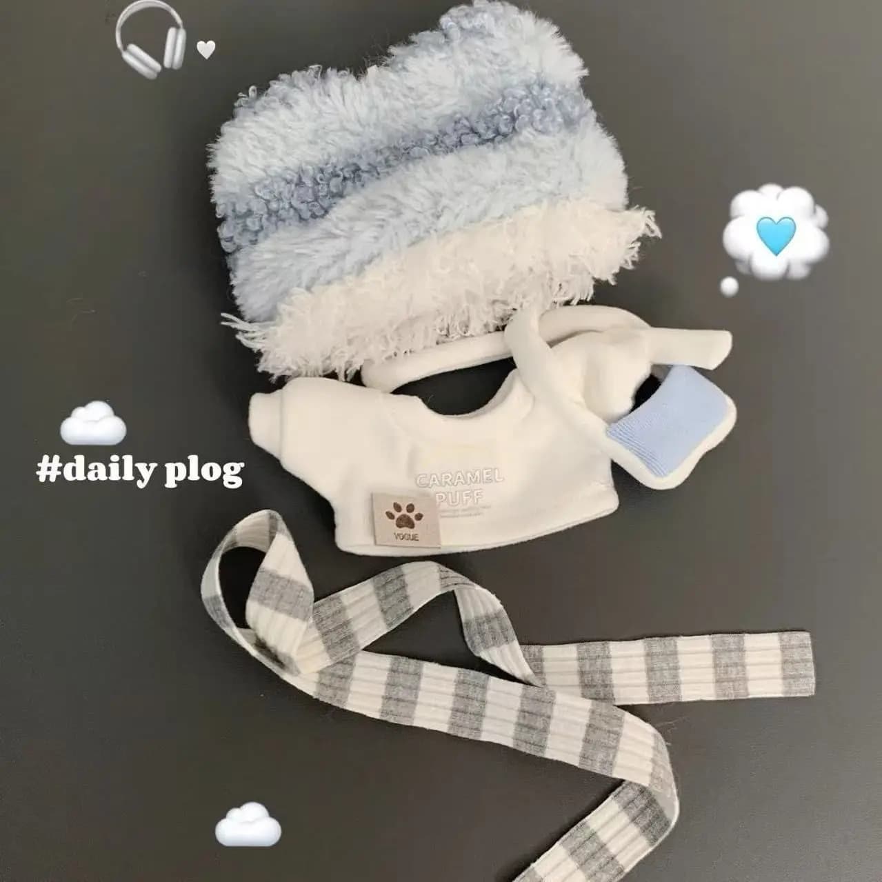 Set di Vestiti per Bambole in Cotone Serie Puff da 10 cm, Abiti per Bambole con Corpo Normale e Corpo a Stella Marina, Sciarpa a Quadri, Set Carino per Vestire e Decorare, Costume