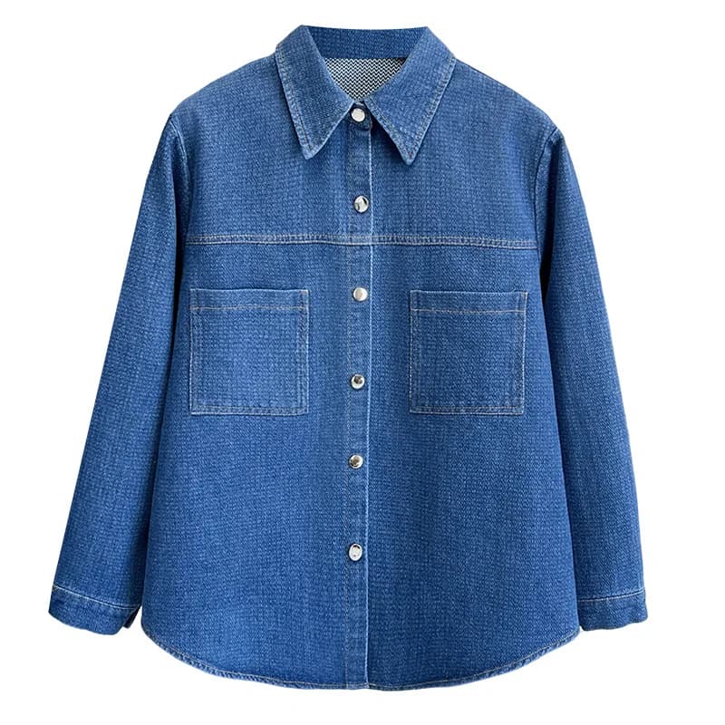 Women's Plus Size Shirts 2025 Autumn New Jacket Elegant Striped Denim Shirt Starry sky 014