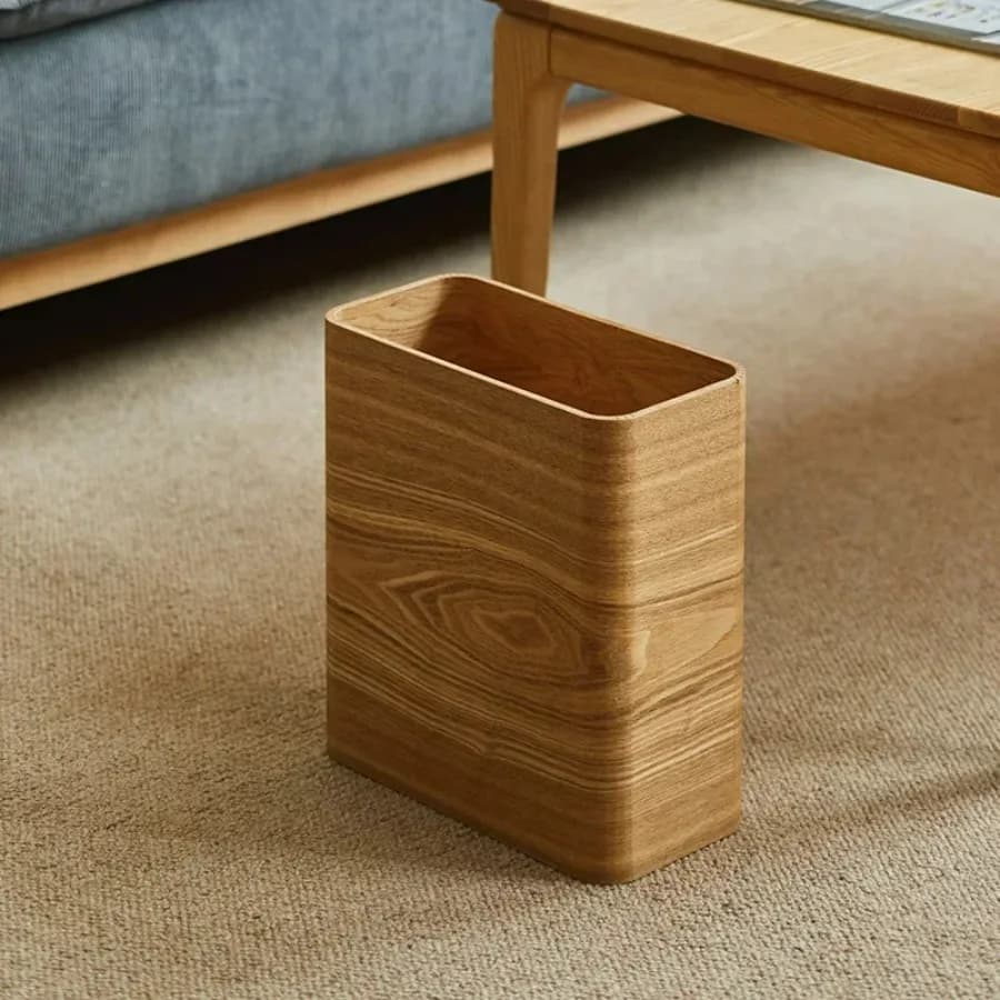 Cestino per Rifiuti in Legno Massello Stile Nordico Giapponese, Contenitore Creativo per Camera da Letto, Cucina e Bagno, Piccolo Bidone con Coperchio