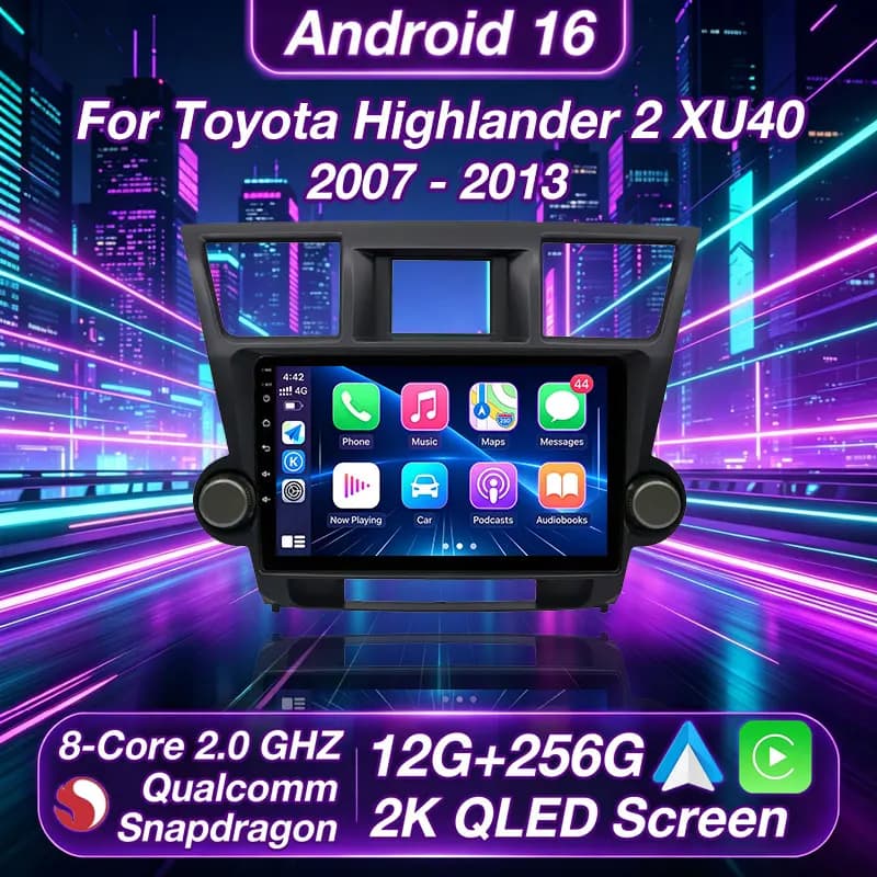 Autoradio Android 16 per Toyota Highlander 2 XU40 2007 - 2013 Lettore multimediale video GPS Navi Head Unit Wireless Carplay DSP BT