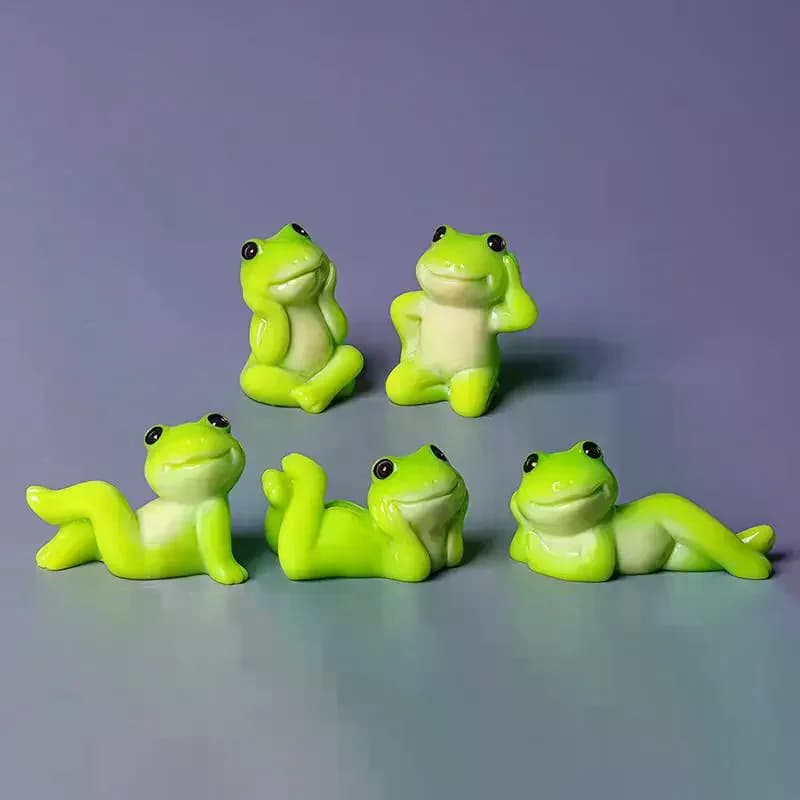 6 PcsCute Mini Resin Frog Figurine Set With Various Relaxing Poses Perfect For Fairy Garden Desktop Potted Plant Decor