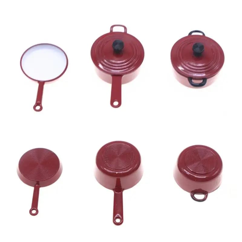 Set di pentole e padelle in miniatura da 3 pezzi per casa delle bambole, accessori 1:12 in lega smaltata, kit da gioco