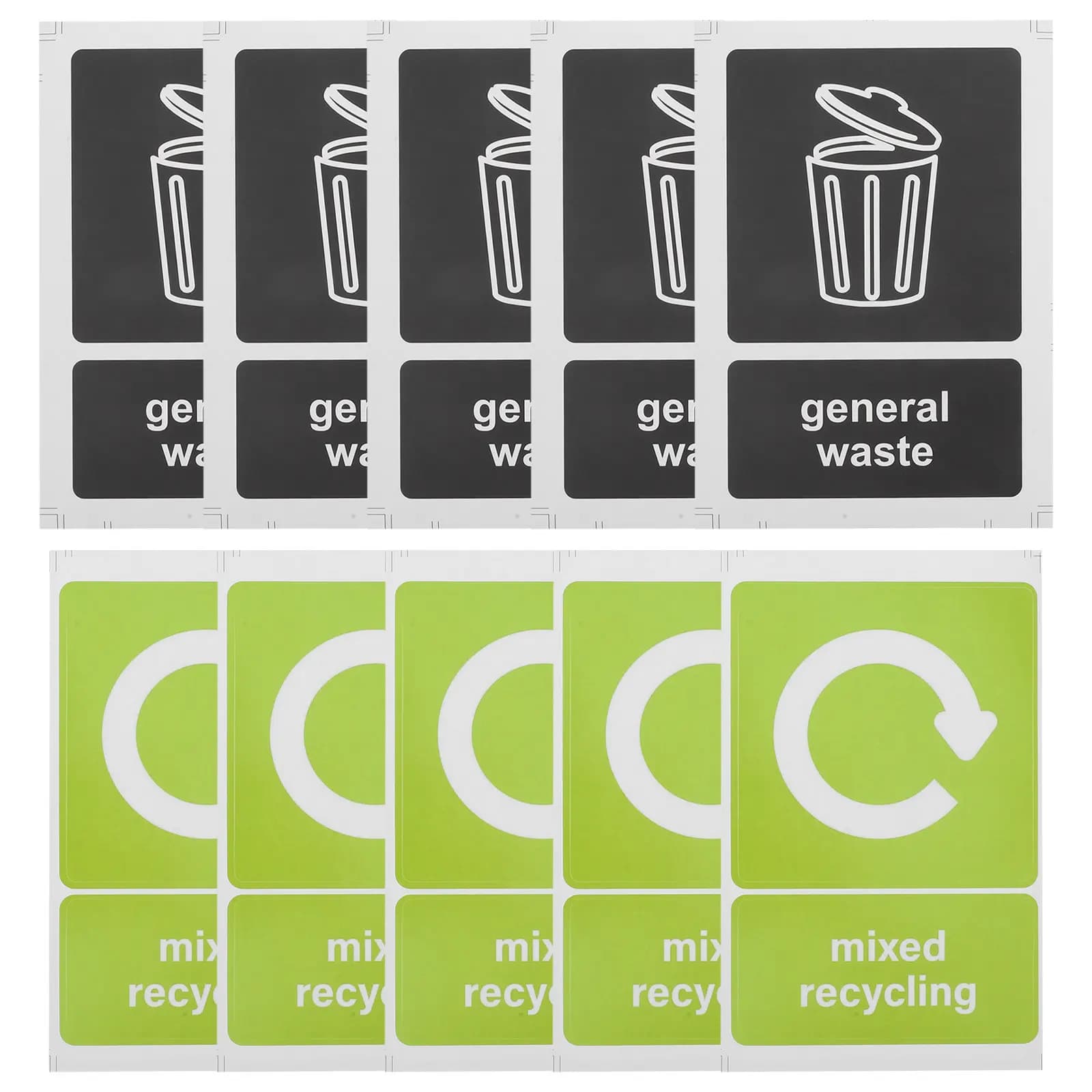 10 Pezzi Adesivi per Raccolta Differenziata, Etichette Trasparenti con Simboli per Spazi Pubblici, Contenitori per Rifiuti Compostabili e Riciclabili, Uso Esterno
