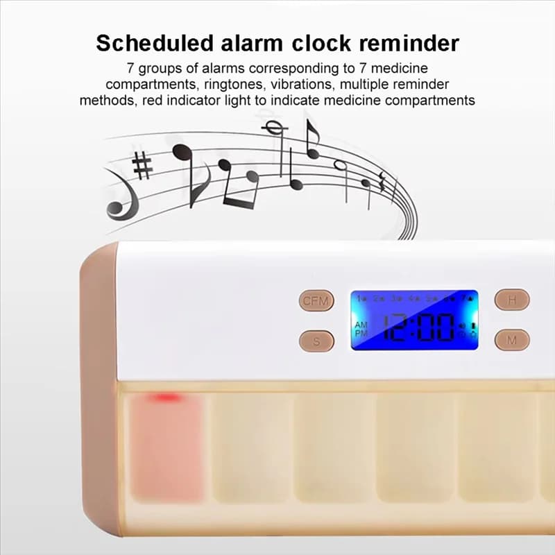 Beauty Smart Pill Organizer Promemoria elettronico di temporizzazione Custodia timer settimanale Contenitore per pillole Scatola di allarme per viaggiare Blu Wh