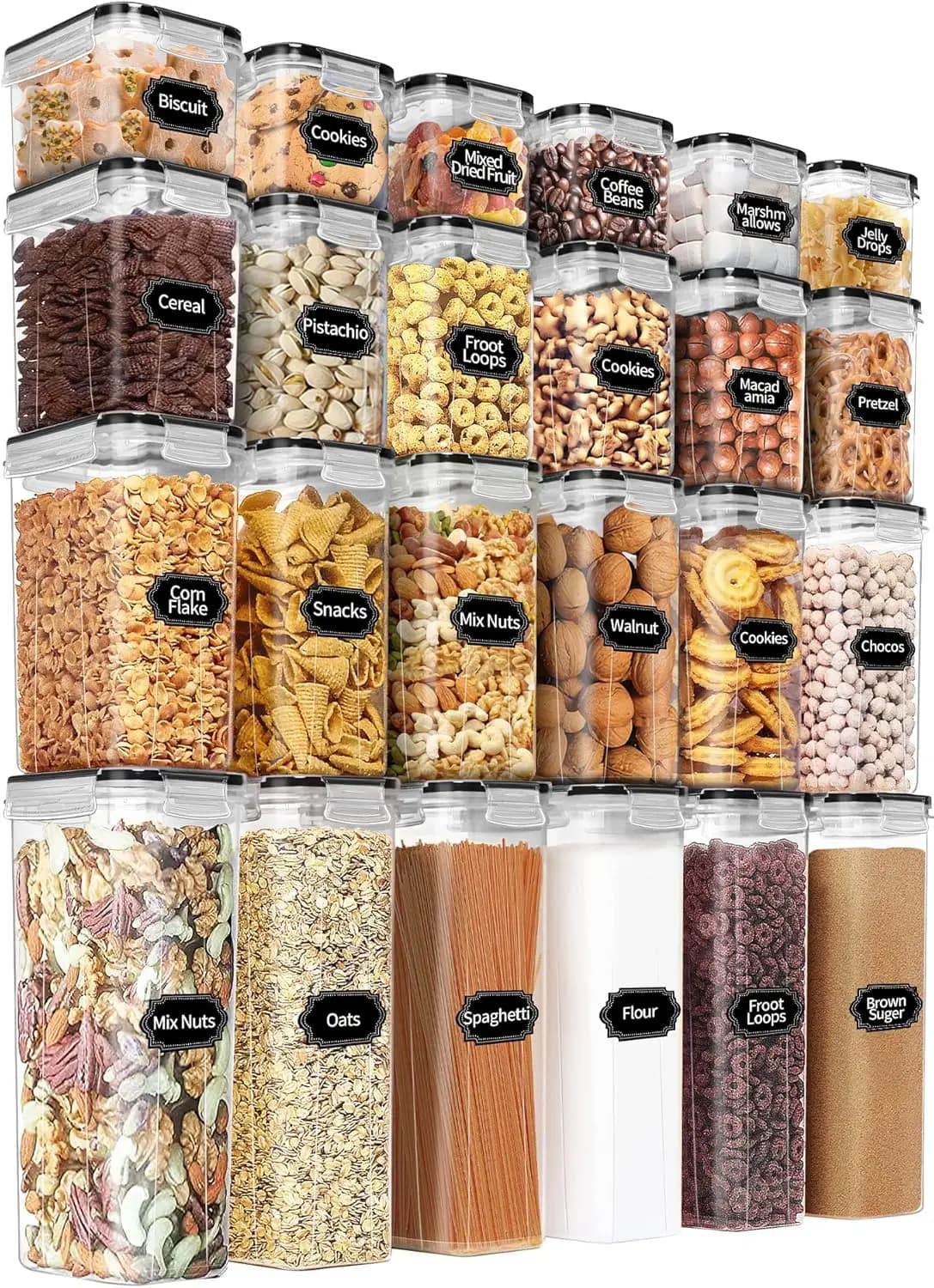 Set di Contenitori Ermetici per Alimenti con Coperchi - 24 Pezzi, Senza BPA, Organizzazione per Cucina e Dispensa, Contenitori in Plastica a Prova di Perdite