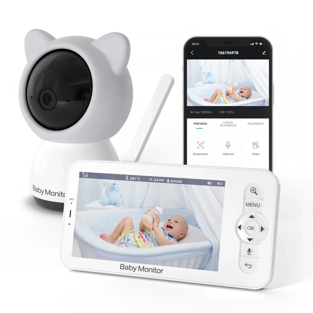 Babystar 5 inch Wifi Baby Monitor HD LCD Babyphone Video Baby Room Nanny Phone APP Control PTZ Nanne Nests for Newborn